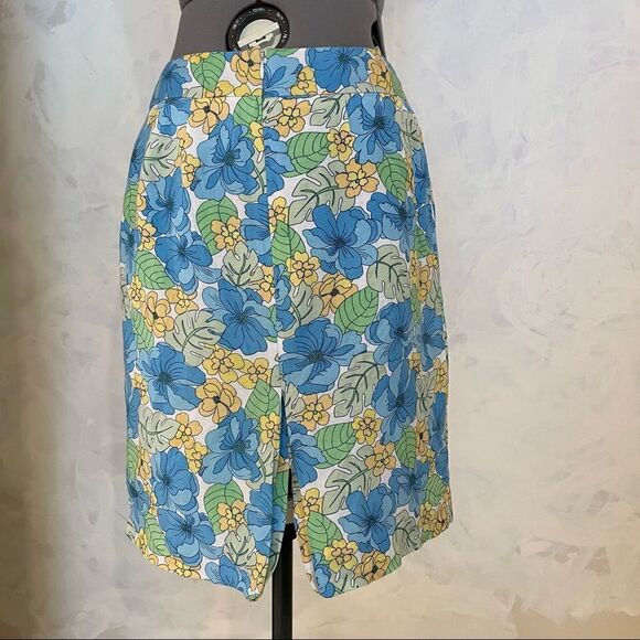 Norton McNaughton Petites blue and yellow floral linen blend skirt size 8P - Picture 8 of 12